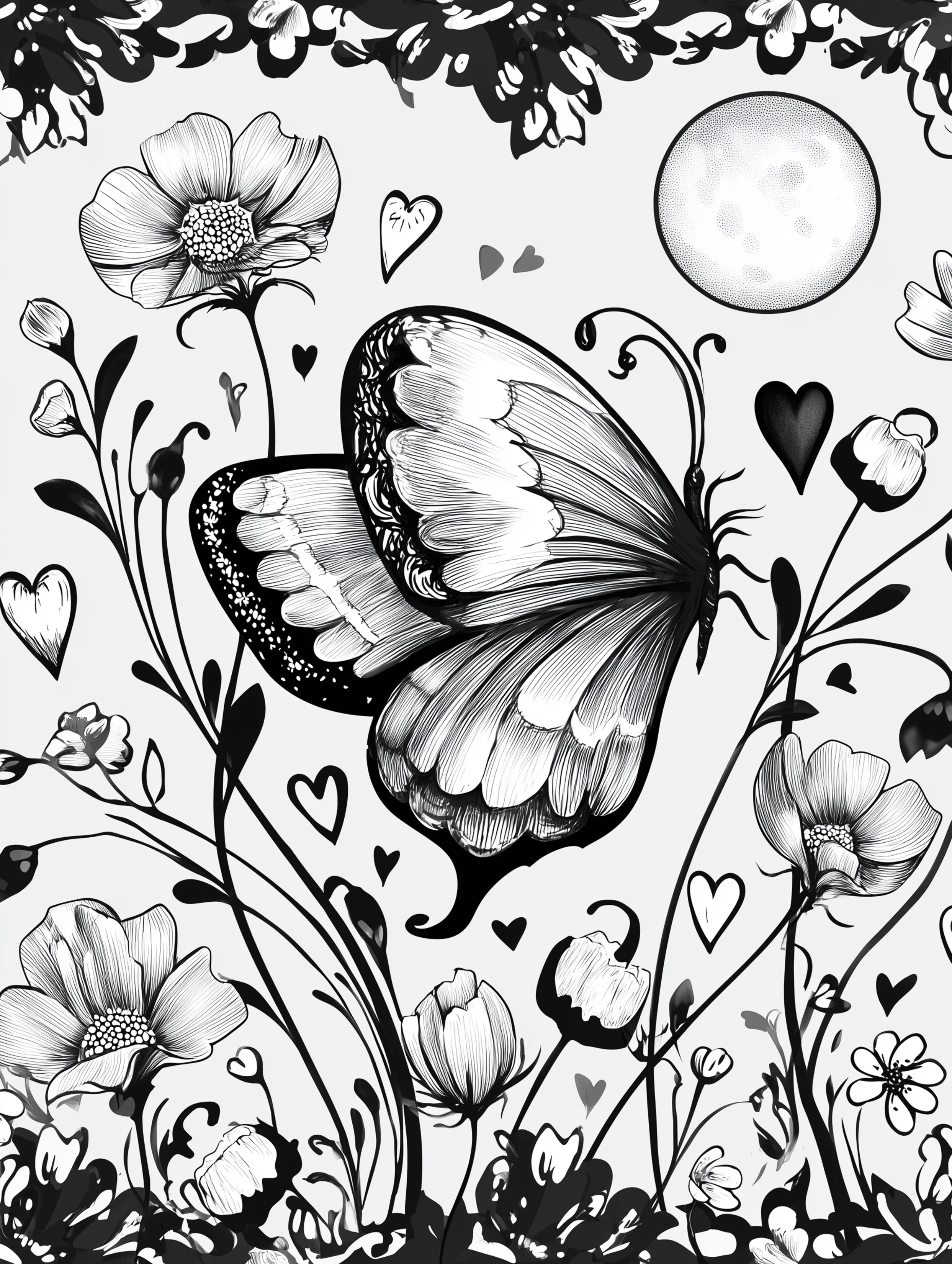 Free printable butterfly coloring page for adults featuring a night garden butterfly